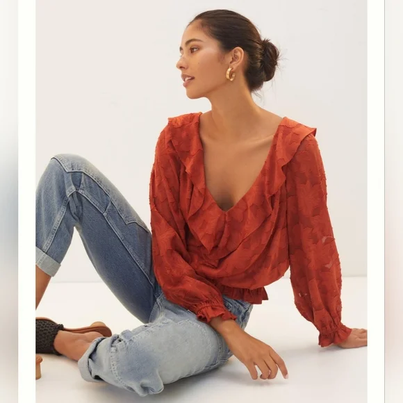 ANTHRO TEXTURED FLORAL TOP - Picture 1 of 3